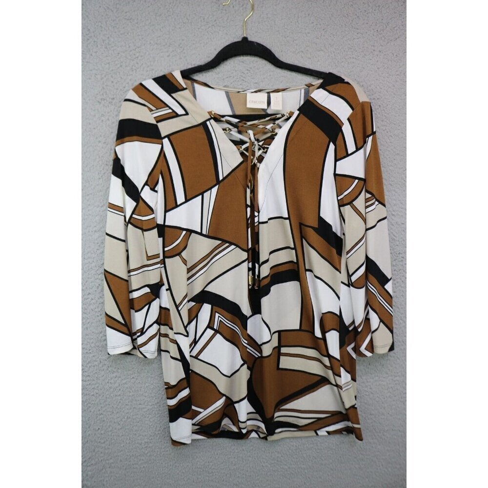 Chico's 3/4 Sleeve 70's Vibe Silky Tunic-Size 1‎ or Medium(8)